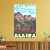 Fireweed & Mountains - Valdez, Alaska Canvas Afdruk (Insitu (Woonkamer))