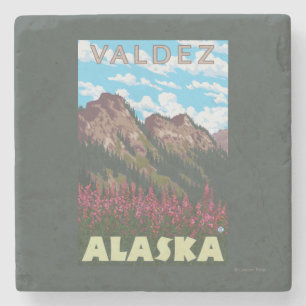 Fireweed & Mountains - Valdez, Alaska Stenen Onderzetter
