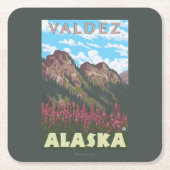 Fireweed & Mountains - Valdez, Alaska Vierkante Kartonnen Onderzetter (Voorkant)