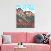 Fireweed & Mountains - Wrangell, Alaska Canvas Afdruk (Insitu (Woonkamer))