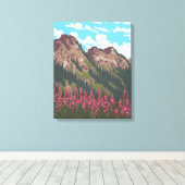 Fireweed & Mountains - Wrangell, Alaska Canvas Afdruk (Insitu (Houten vloer))