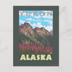 Fireweed & Mountains - Yukon, Alaska Briefkaart