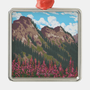 Fireweed & Mountains - Yukon, Alaska Metalen Ornament