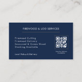 Firewood Supply Service Navy Blue Gold QR Code Visitekaartje (Achterkant)