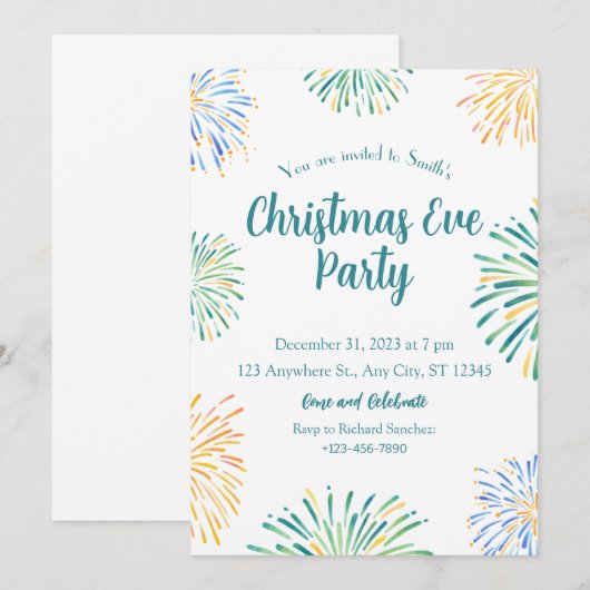 Firework Aquarelle plaisir Noël invitation (Devant / Derrière)