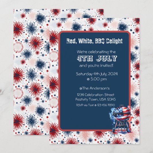 Fireworks 4 juillet BBQ Invitation (Devant / Derrière)