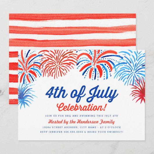 Fireworks 4 juillet Invitation (Devant / Derrière)