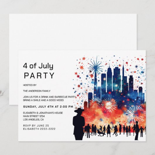 Fireworks 4 juillet Invitations (Devant / Derrière)