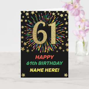 Fireworks 61st Birthday Rainbow Gold Greeting Kaart