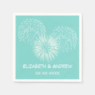 Fireworks Aqua Robin Ei Achtergrond, Naam Monogram Servet