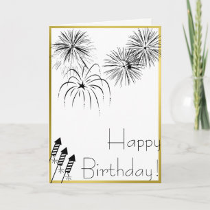 Fireworks Birthday Card - Gold, vierde juli, Kaart