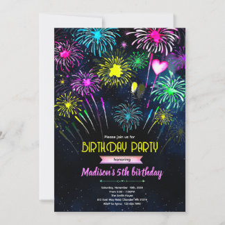 Fireworks Birthday party Invitation Kaart
