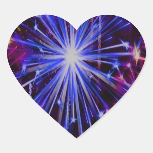 Fireworks Blue en Red Fun en Flashy Hart Sticker (Voorkant)