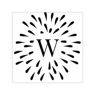 Fireworks Burst Center Single Initiaal Monogram #3 Zelfinktende Stempel