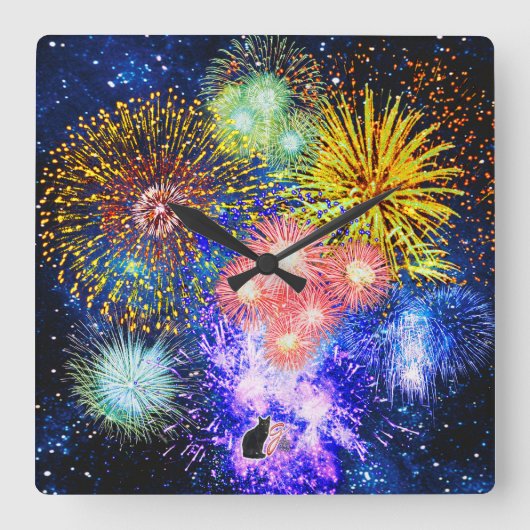 Fireworks Bursts Clock Vierkante Klok (Voorkant)