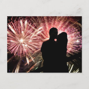 Fireworks Couple Kississer Silhouette Briefkaart