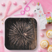 Fireworks-display op zwart-wit papieren bordje (Feest)