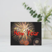 Fireworks en Red Happy New Year 2025 Carte postale (Debout devant)