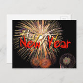 Fireworks en Red Happy New Year 2025 Carte postale (Devant / Derrière)