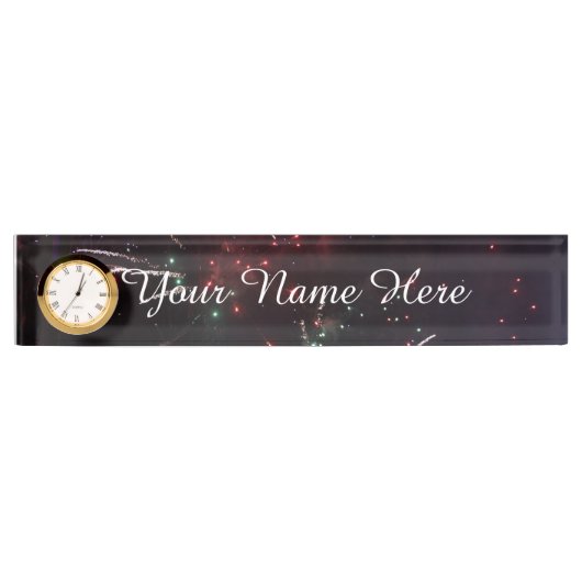 Fireworks Name Bord met Clock Naambordje (Voorkant)