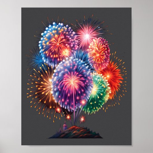 Fireworks New Year's Eve Party Long Sleeve Poster (Voorkant)