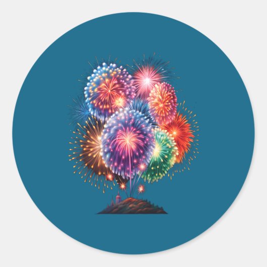 Fireworks New Year's Eve Party Long Sleeve  Ronde Sticker (Voorkant)