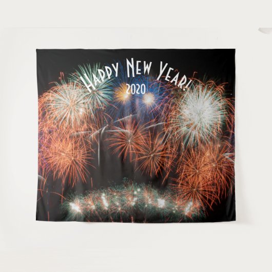 Fireworks New Years Oranje Photo Booth Backdrop Wandkleed (Voorkant (horizontaal))