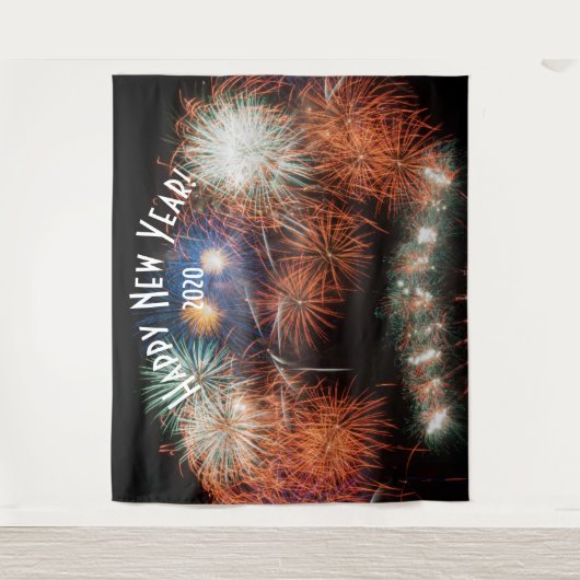 Fireworks New Years Oranje Photo Booth Backdrop Wandkleed (Voorkant)