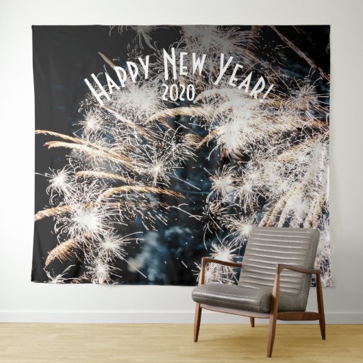 Fireworks New Years White Photo Booth Backdrop Wandkleed (In Situ (horizontaal))