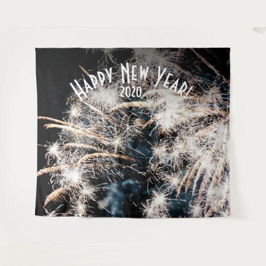 Fireworks New Years White Photo Booth Backdrop Wandkleed (Voorkant (horizontaal))