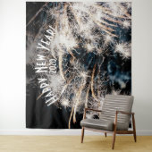 Fireworks New Years White Photo Booth Backdrop Wandkleed (In situ)