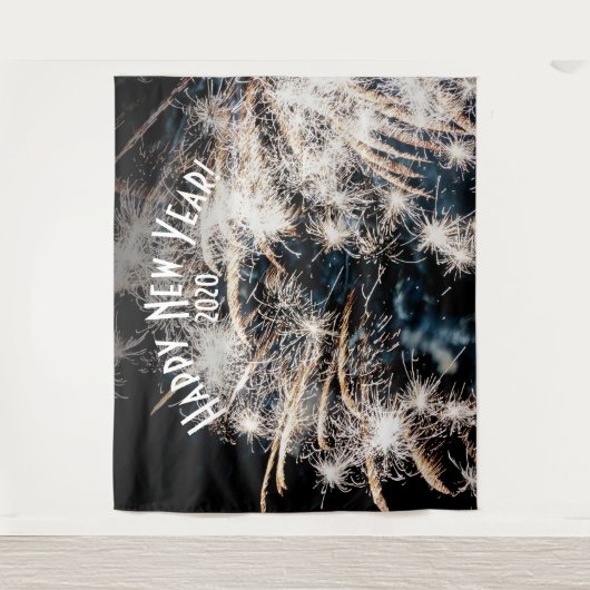 Fireworks New Years White Photo Booth Backdrop Wandkleed (Voorkant)