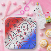 Fireworks op Red White Blue Papieren Bordje (Feest)