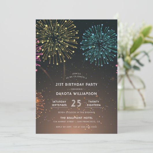 Fireworks Party | Moderne typografie Birthday Part Kaart (Staand voorkant)