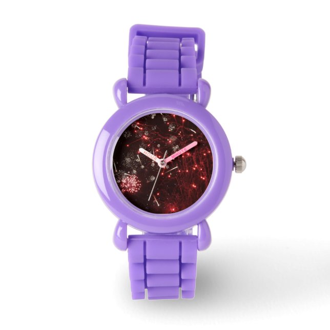 Fireworks Red Glitter Watch Horloge (Voorkant)