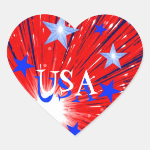Fireworks Red White Blue 'USA'-sticker hart Hart Sticker