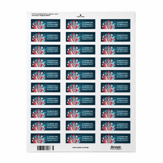 Fireworks Rockets, 4 juli, Adresetiketten Etiket (Full Sheet)