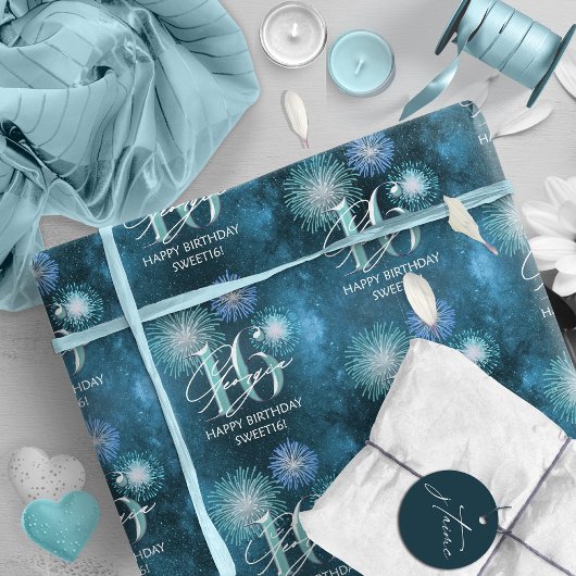 Fireworks Sweet 16 Blauwgroen ID984 Cadeaupapier