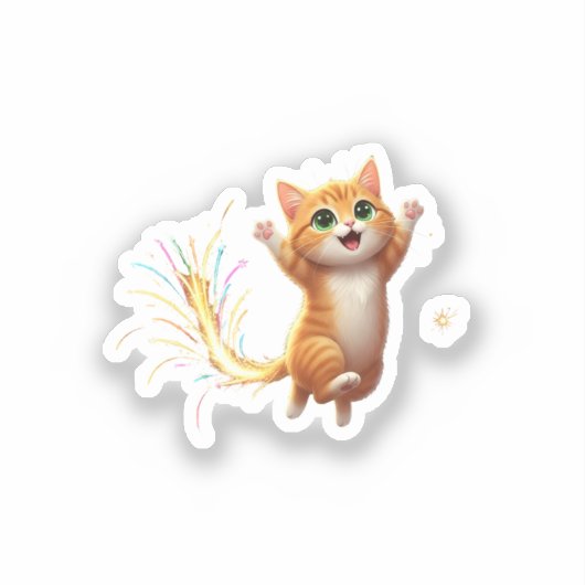 Fireworks Tail Cat Jumping Feline New Year Sparkle Sticker (Voorkant)