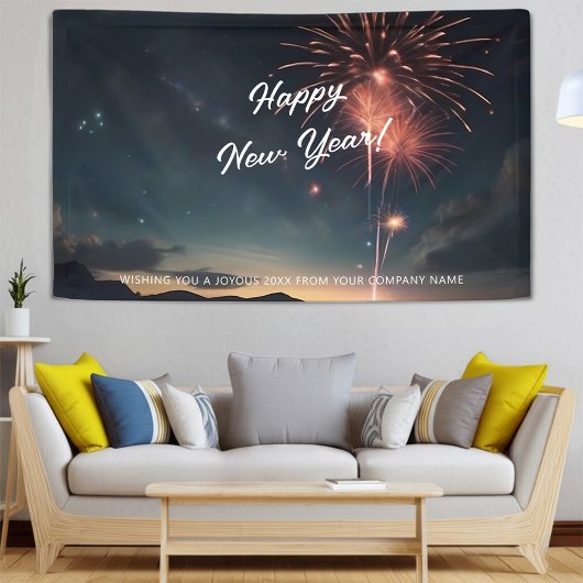 Fireworks Thema Script Caligrafie Gelukkig Nieuwja Spandoek