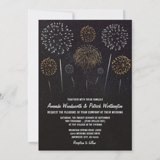 Fireworks Thème Black Gold Wedding Invitations (Devant)