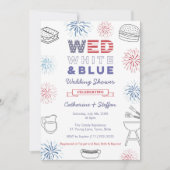 Fireworks Wed White Blue Cookout Couples Shower Kaart (Voorkant)