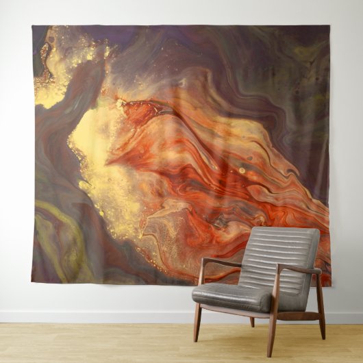 ** Firey Marble Flame Sinaasappel Geel Abstracte K Wandkleed (In Situ (horizontaal))