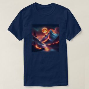 Firey Mountain Night Apocalyptic Tree Stream T-shirt