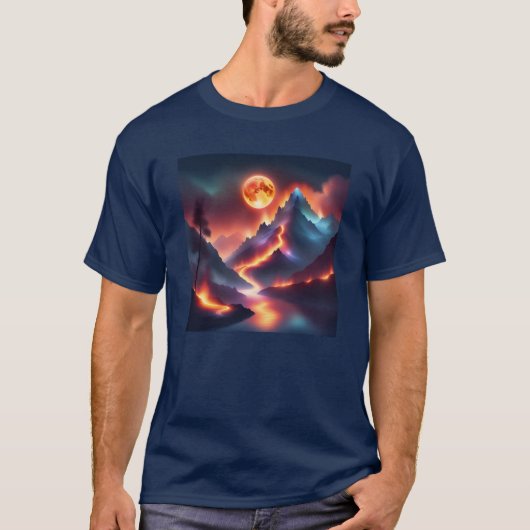Firey Mountain Night Apocalyptic Tree Stream T-shirt (Voorkant)