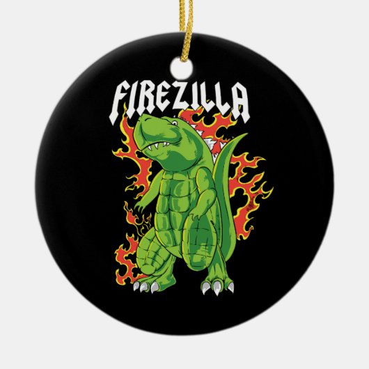 Firezilla Groen en Vuurmonster Keramisch Ornament (Voorkant)
