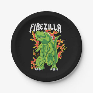 Firezilla Groen en Vuurmonster Papieren Bordje