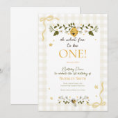 First 1st Birthday Honey Bee Gingham Bows Kaart (Voorkant / Achterkant)