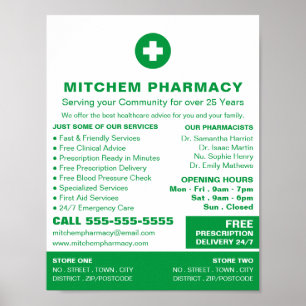 First Aid Symbool, Pharmacy, Pharmacists Advert Poster