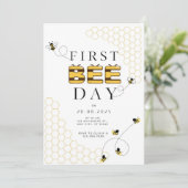 First Bee Day Birthday Invitation Kaart (Staand voorkant)